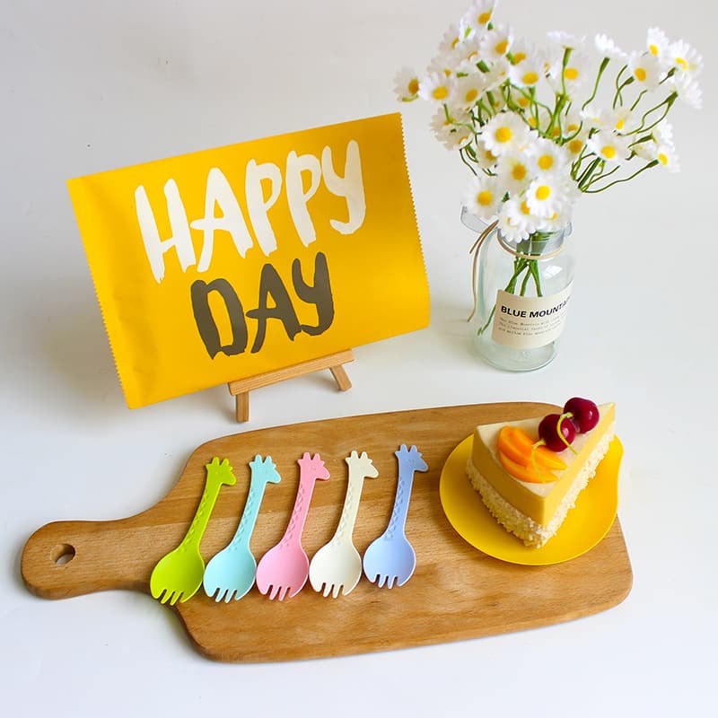 Food-Grade Deer Fork Plastic Fork Cartoon Dessert Spoon Fruit Cake Fork Plate Set Cake Baking