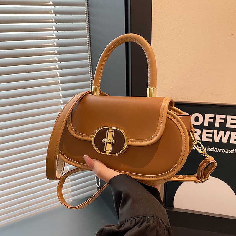 Trendy French Style Women's Handbag Soft Square Shoulder Bag Versatile Cover Opening Artificial Leather Interior Hip Hop Style
