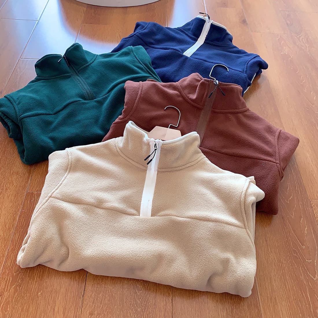 Spring new half-zip stand-up collar sweatshirt for men and women plus velvet warm base layer multi-color inner wear artifact