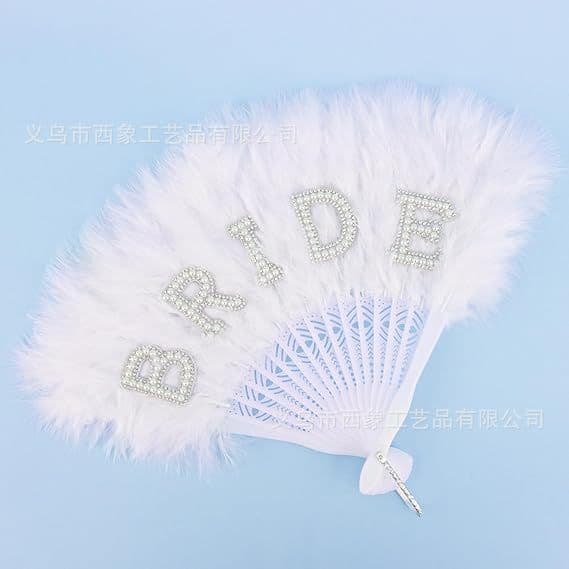 Pearl Bride Feather Fan Wedding Party Scene Prop Bride Fan Wedding Party Decorations