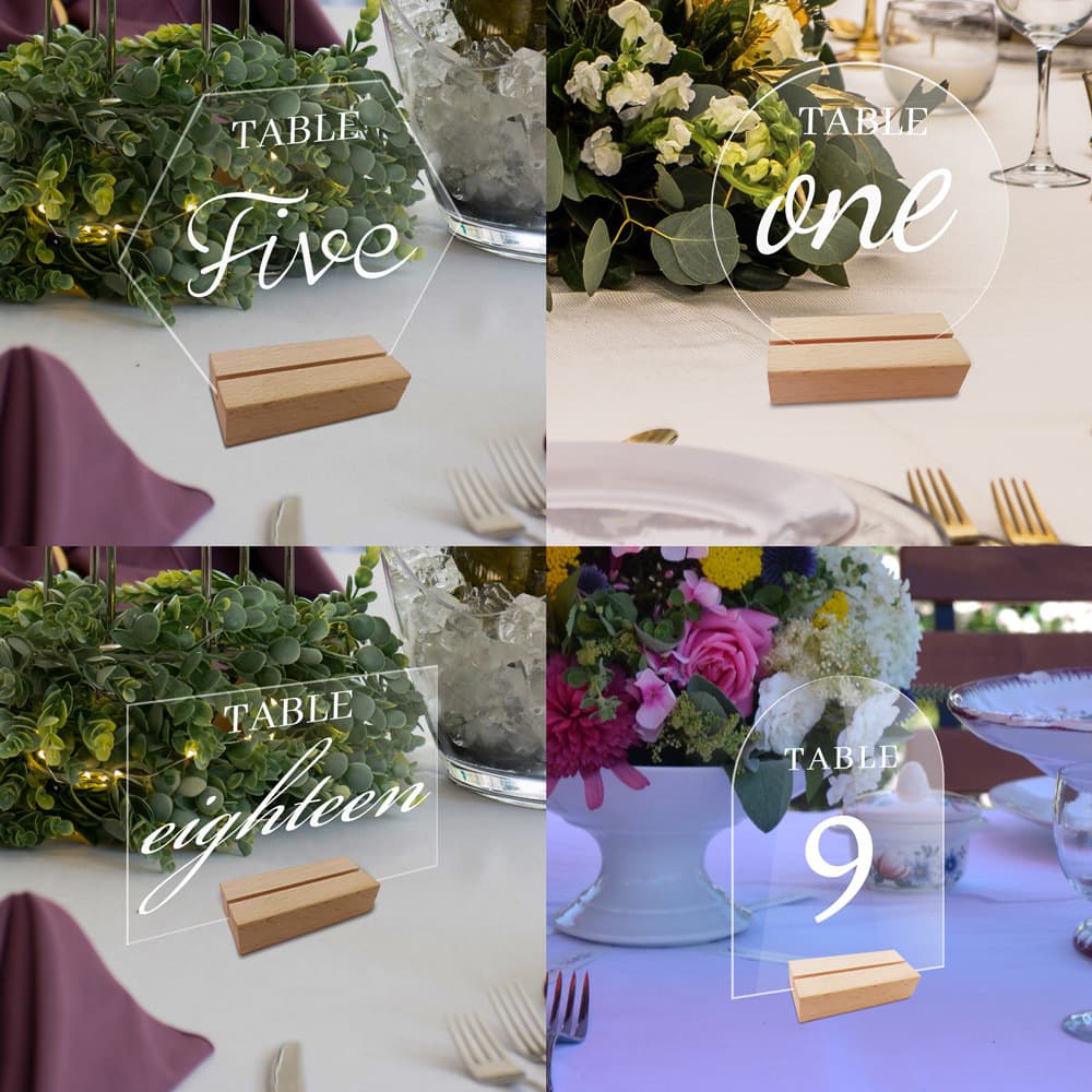 BT052-55 Transparent Acrylic Wedding Table Plates, Hexagonal Rectangular Round Table Number Plates, DIY Seat Plates