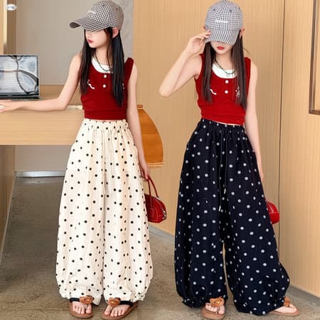 Children's wear girls' polka dot bloomers summer 2026 new children's nine-point pants medium and large children's style casual pants