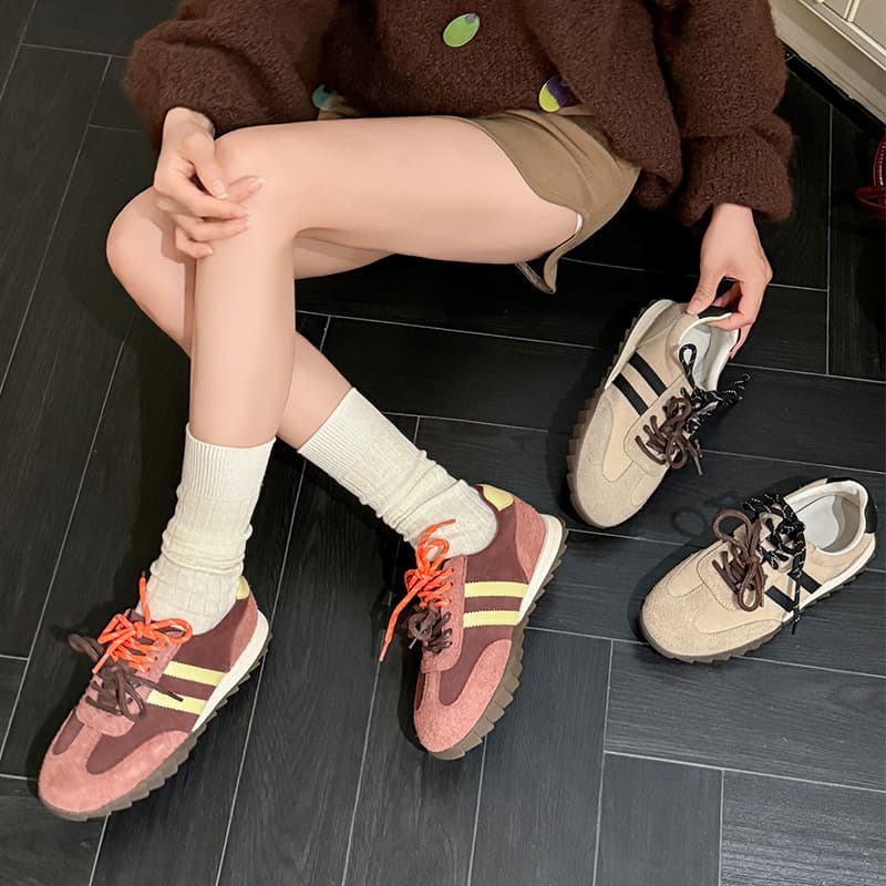 Genuine Leather Angora Red Platform Forrest Gump Shoes 2024 Autumn/Winter New Retro Soft Sole Sports Leisure White Sneakers