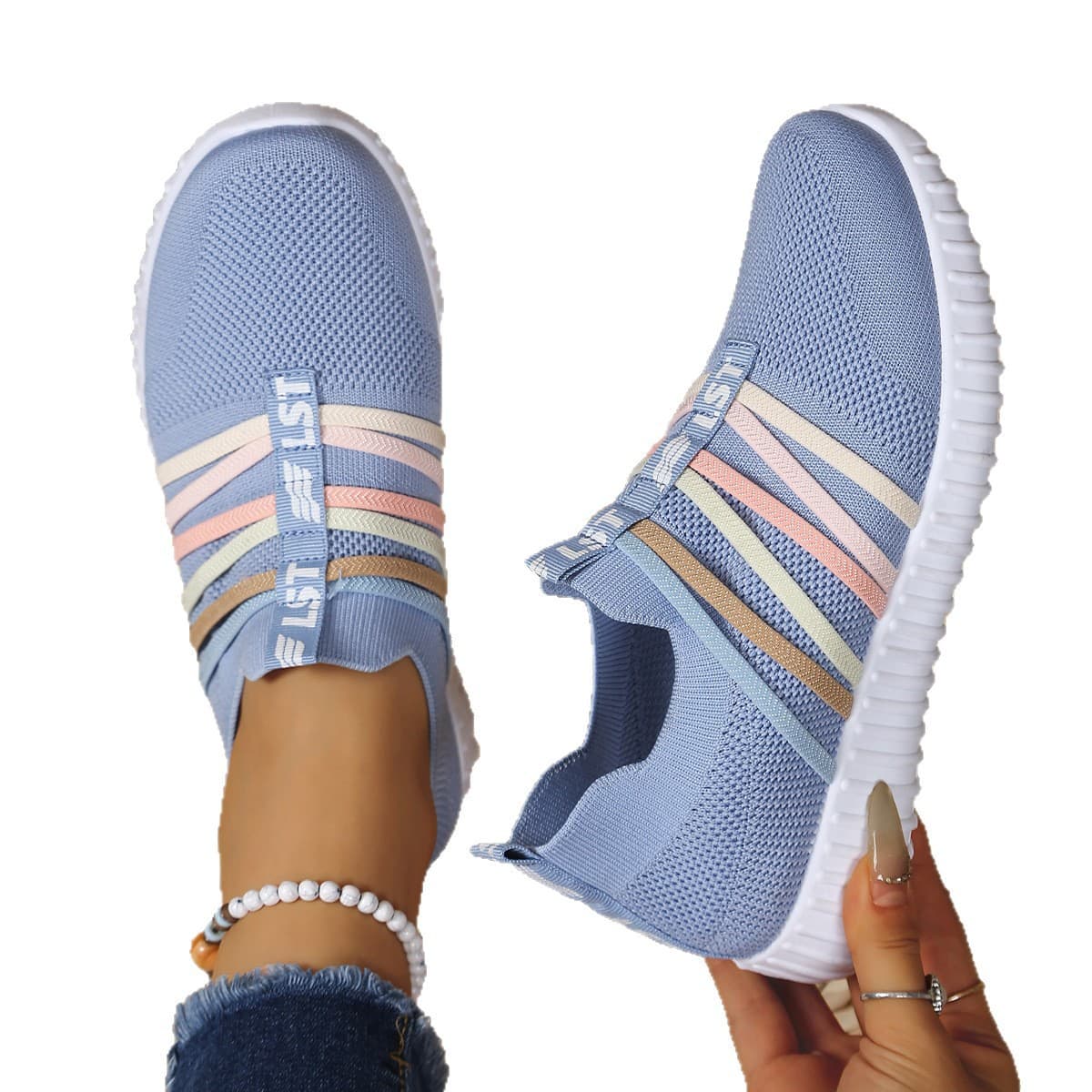Temu 2025 Spring Bestseller New Women's Sports Casual Shoes Breathable Sock Shoes Low-Top Mesh Running Shoes for Women