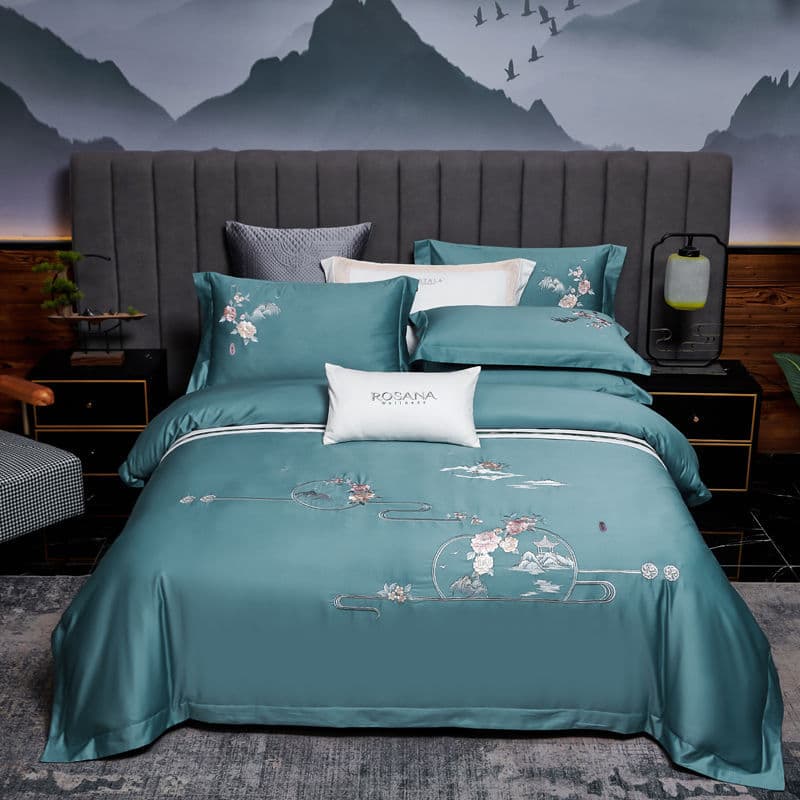 New Chinese style high-end 100-count Egyptian cotton wedding dowry four-piece pure cotton 100% cotton embroidered quilt cover bedding