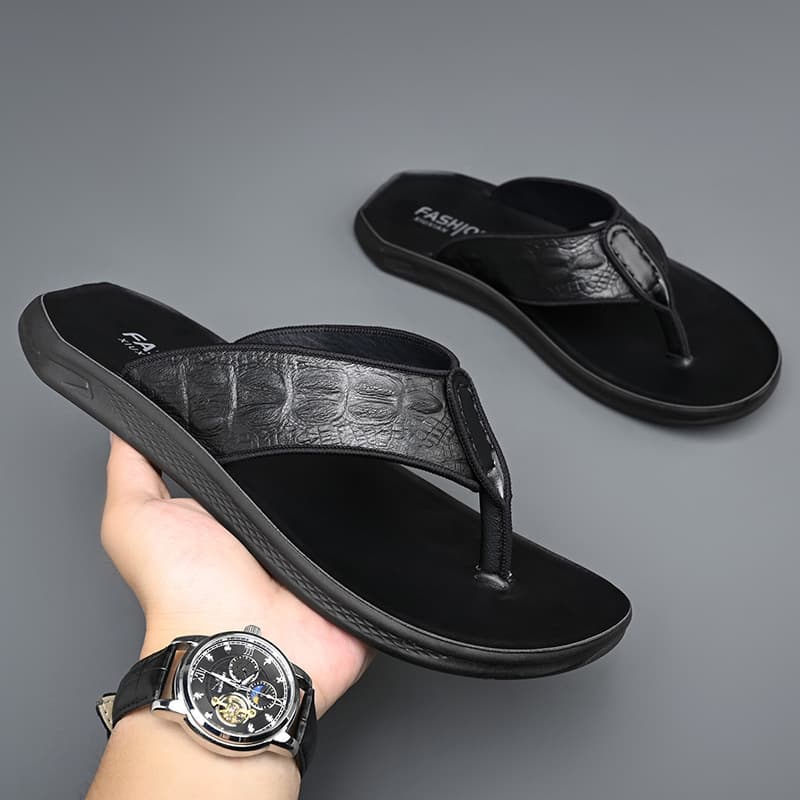 Men's Sandals Outdoor Summer Anti-slip Genuine Leather Slip-On Vietnam Beach Slippers Sports Trendy Brand Flip Flops