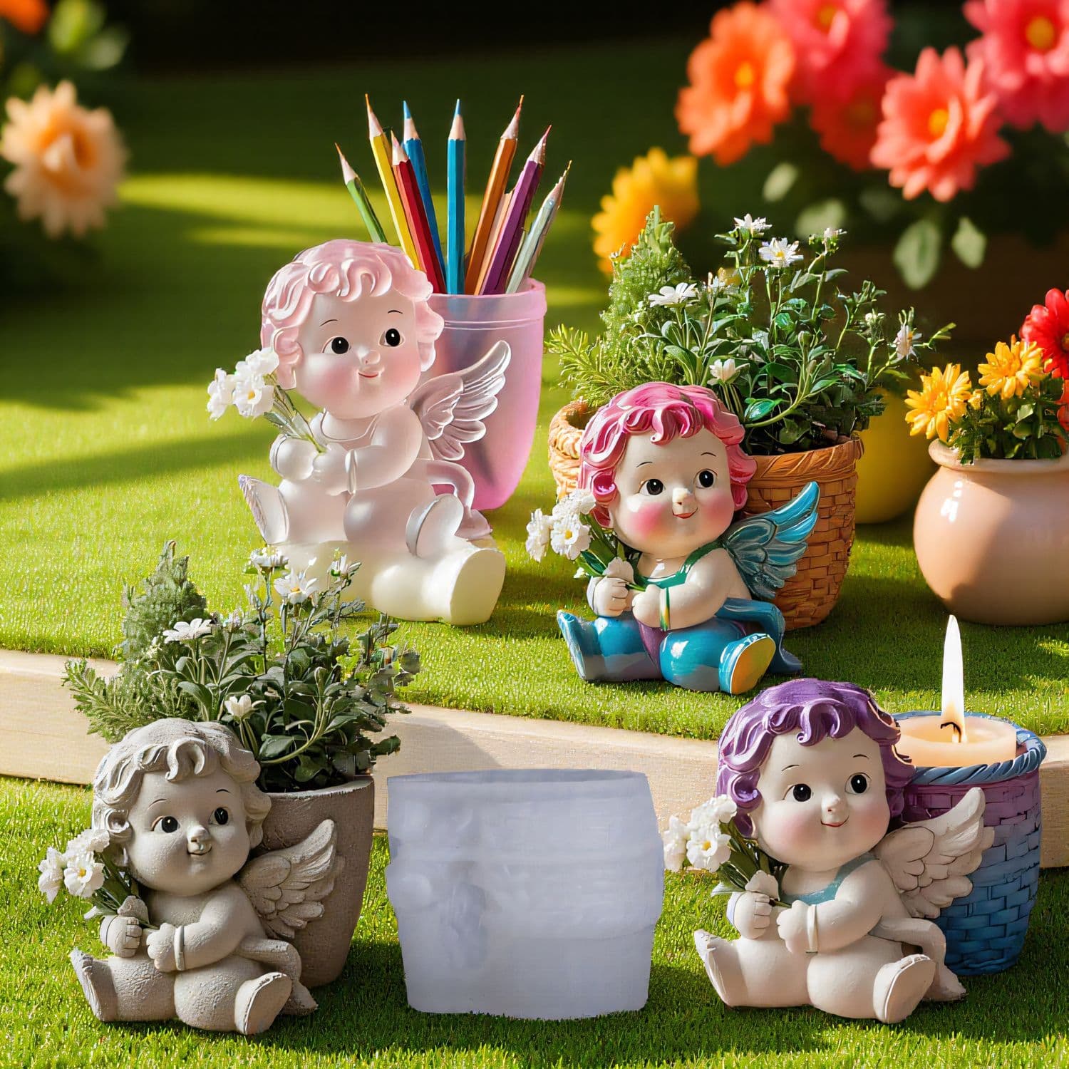 YinDian Little Angel Aromatherapy Cement Plaster Cup Mold DIY Epoxy Resin Storage Cup Flower Pot Decorative Silicone Mold