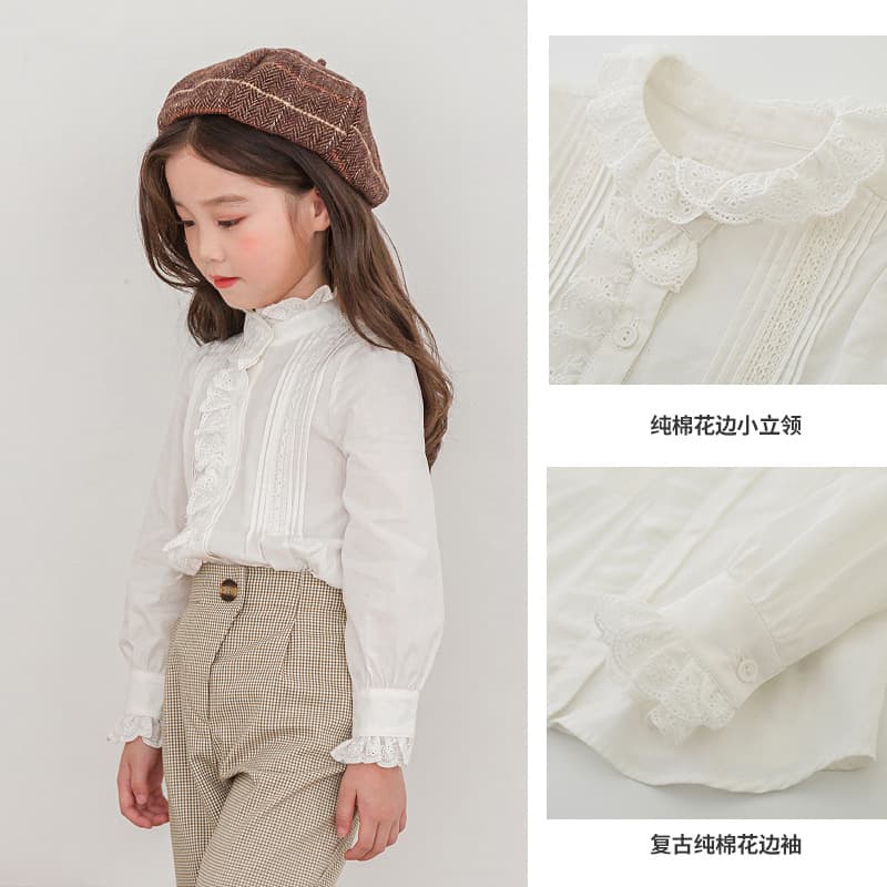 Girls' New White Blouse Korean Style Long Sleeve Cotton Kids Baby Doll Shirt Girls' Undershirt