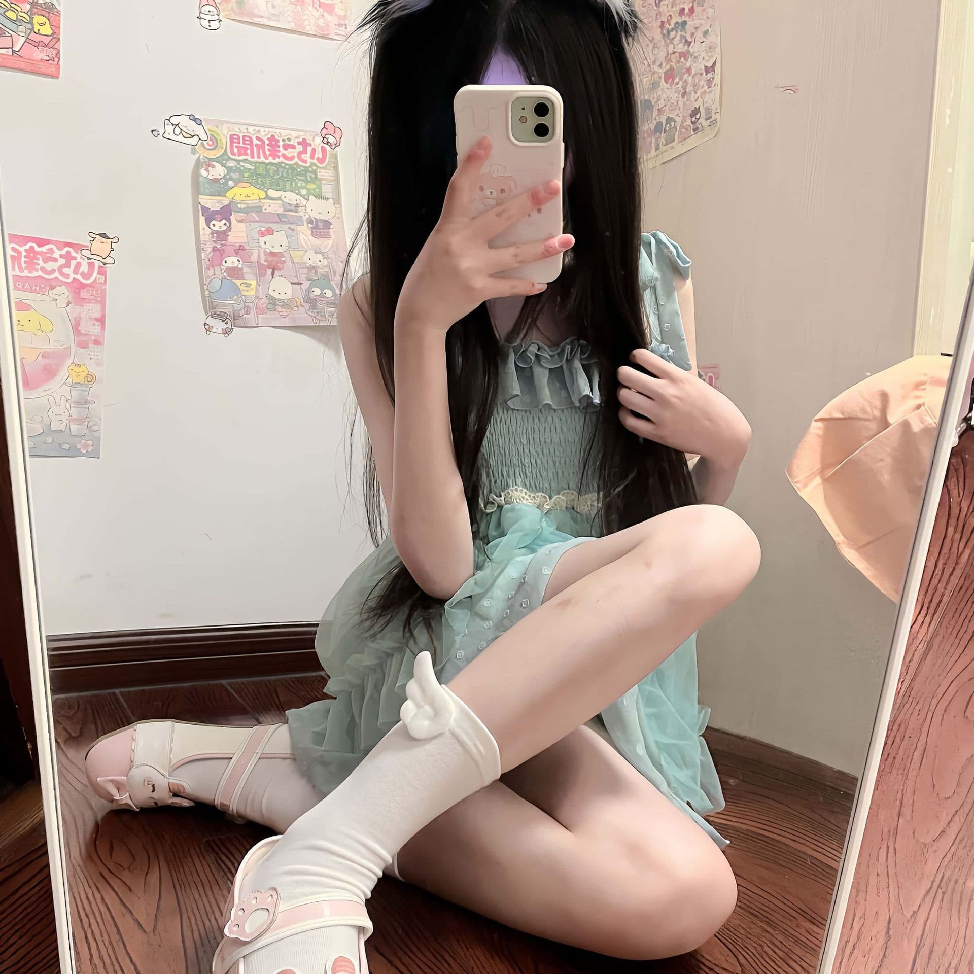 Summer Japanese Lolita Socks Otaku Aqua Wings Mid-Calf Socks Cute Anime Style Soft Girl Socks