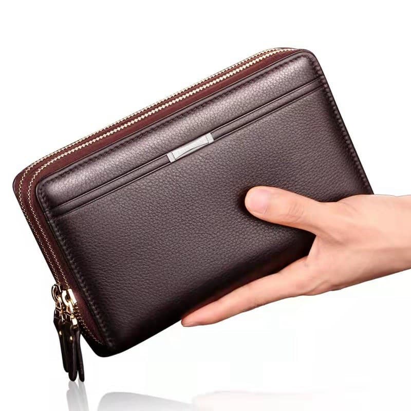Multi-Card Slot Men's Clutch Bag, Double Zipper, Large Capacity, Business Handheld Wallet, Card Holder