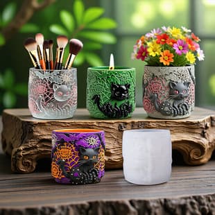 Yindian DIY Epoxy Resin Mold Aroma Candle Cup Vase Storage Silicone Mold Black Cat Flower Pot Plaster Cup Mold