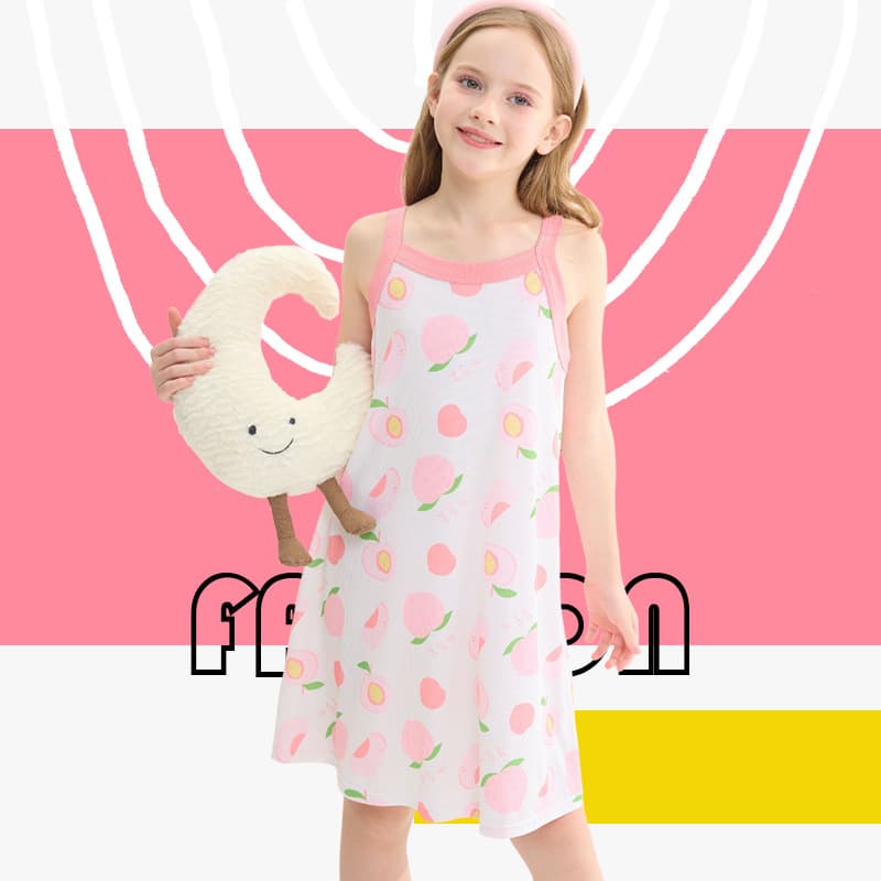 Girls Summer Princess Dress Sleeveless Strap Vest Dress Children's Clothing British Style Polyester Fiber Animal Stripe Plaid Solid Color Cartoon