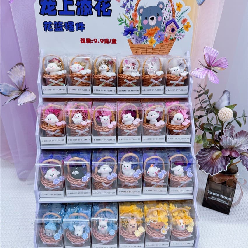 Pet-themed Flower Basket Display Stand Wish Journey Message in a Bottle Cartoon Animal Shapes Dried Flowers Exquisite Wish Bottles