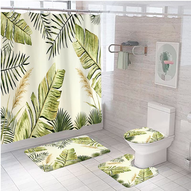 Factory Bathroom Shower Curtain Waterproof Hanging Curtain Polyester Print Partition Curtain Waterproof Anti-Mold Bathroom Floor Mat Carpet