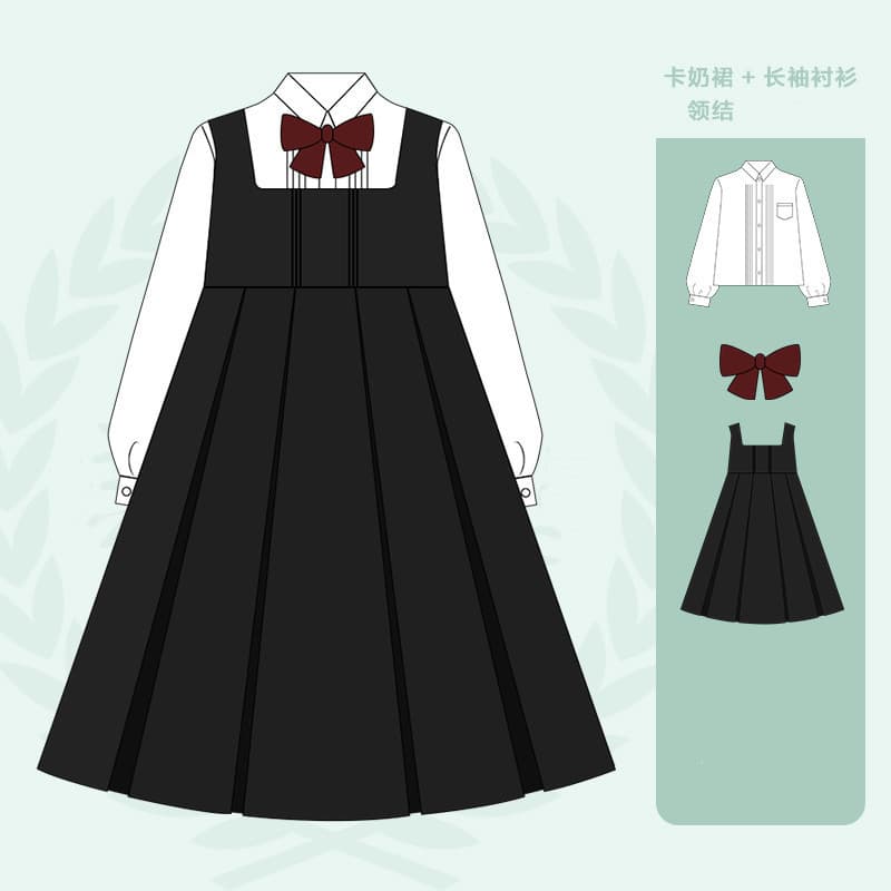 Preppy Style Accordion Pleat JK Uniform Dress Vest Dress Long Dress Women's School Uniform Class Uniform Protective Dress Set