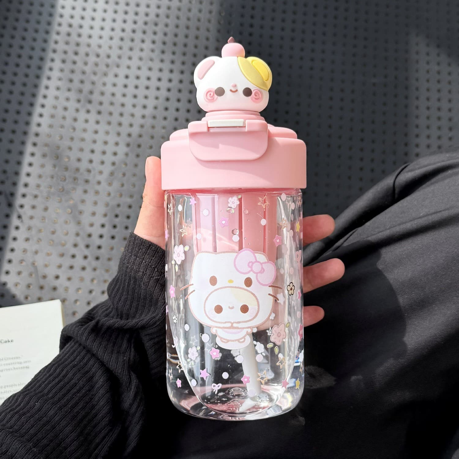 Cartoon Kids Portable Large Capacity Plastic Cup, Student-Friendly Unique Design, Simple and Cute Ins High Appearance Water Bottle