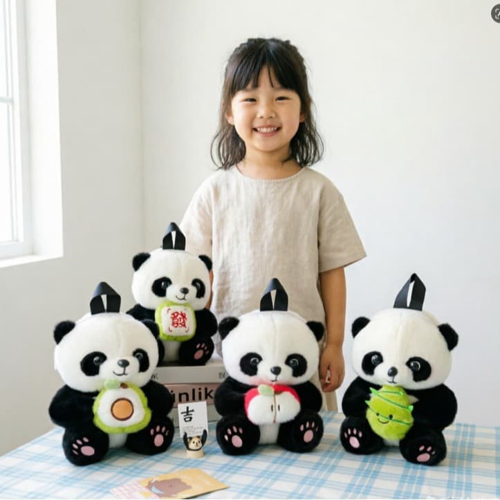 New Panda Backpack Cool Kids Panda Plush Backpack Avocado Strawberry Plush Toy Backpack