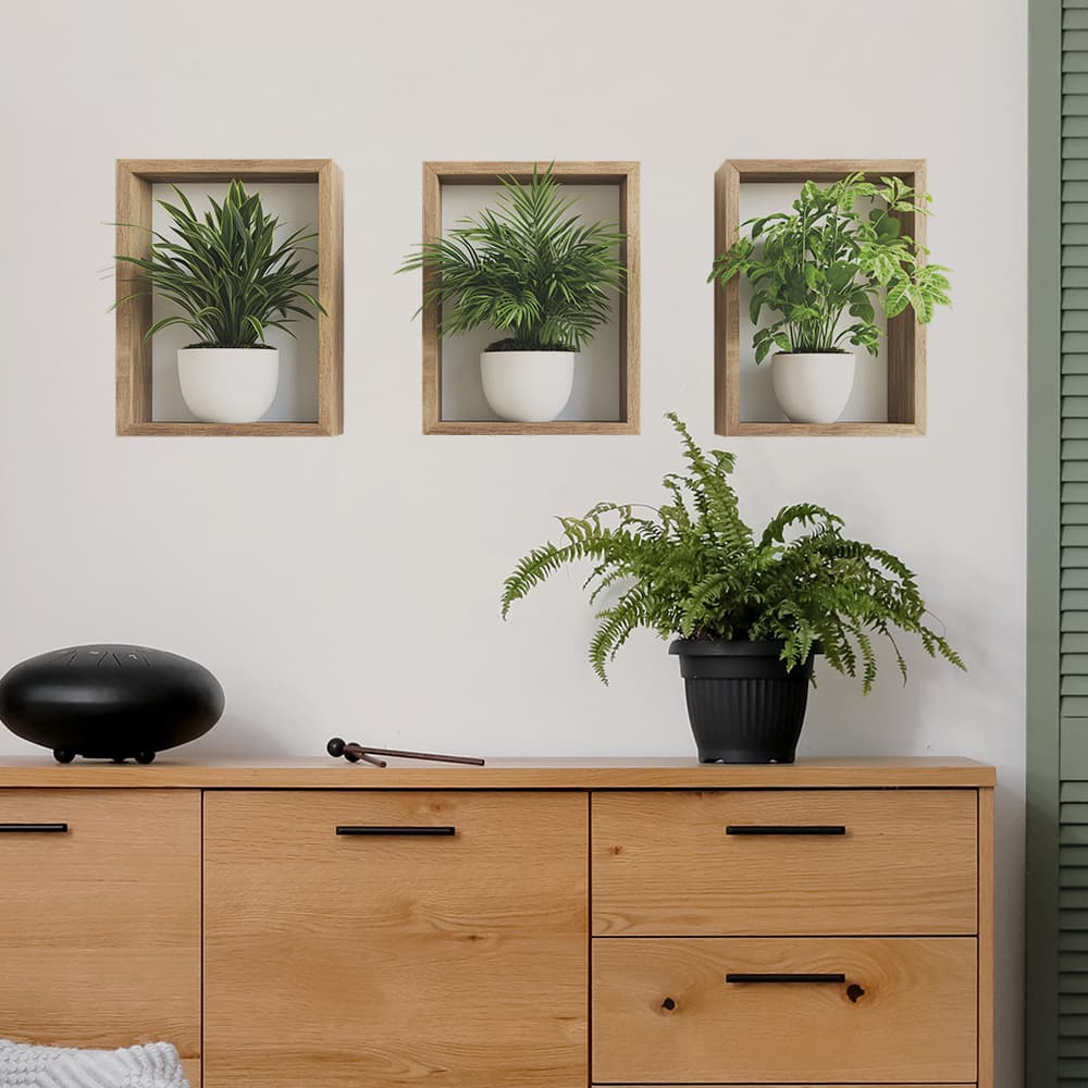 Green Plant Potted Triptych Wall Sticker for Bedroom, Living Room, Entryway Home Decor Self-Adhesive Wholesale HY-F441