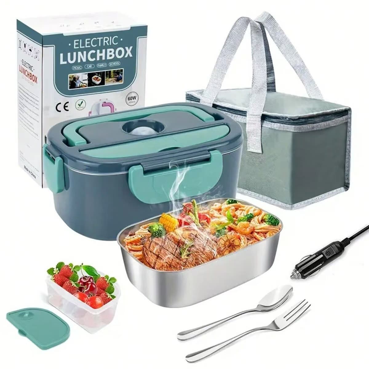 Cross-border production lunch box electric heating lunch box car home 1.5L dual-use stainless steel PP bento box heating insulation lunch box