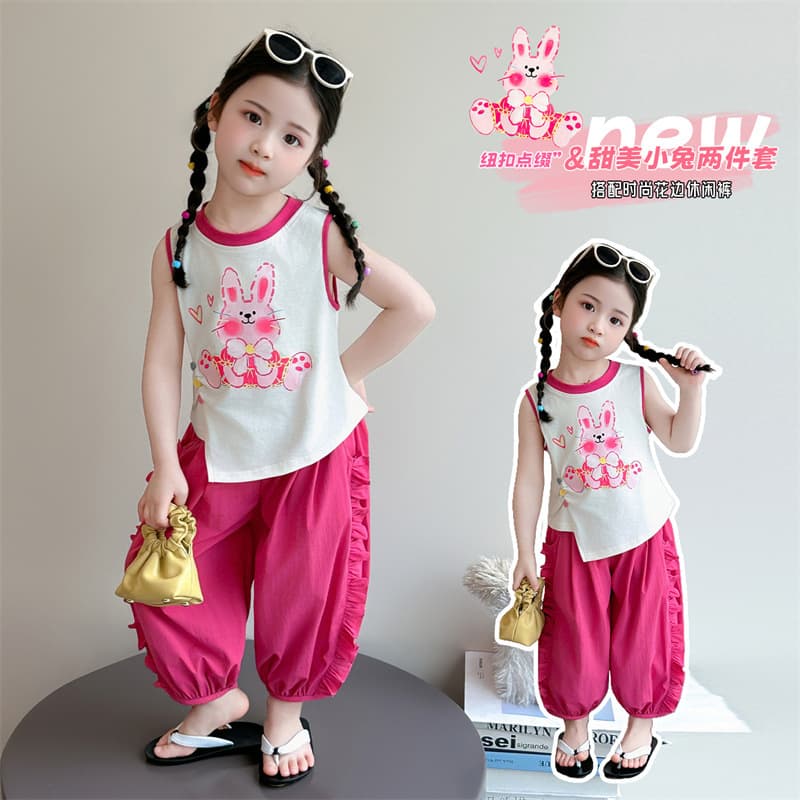 Girls Cartoon Vest Set Summer 2026 New Baby Girl Fashionable Summer Clothes Korean Style Two-piece Set