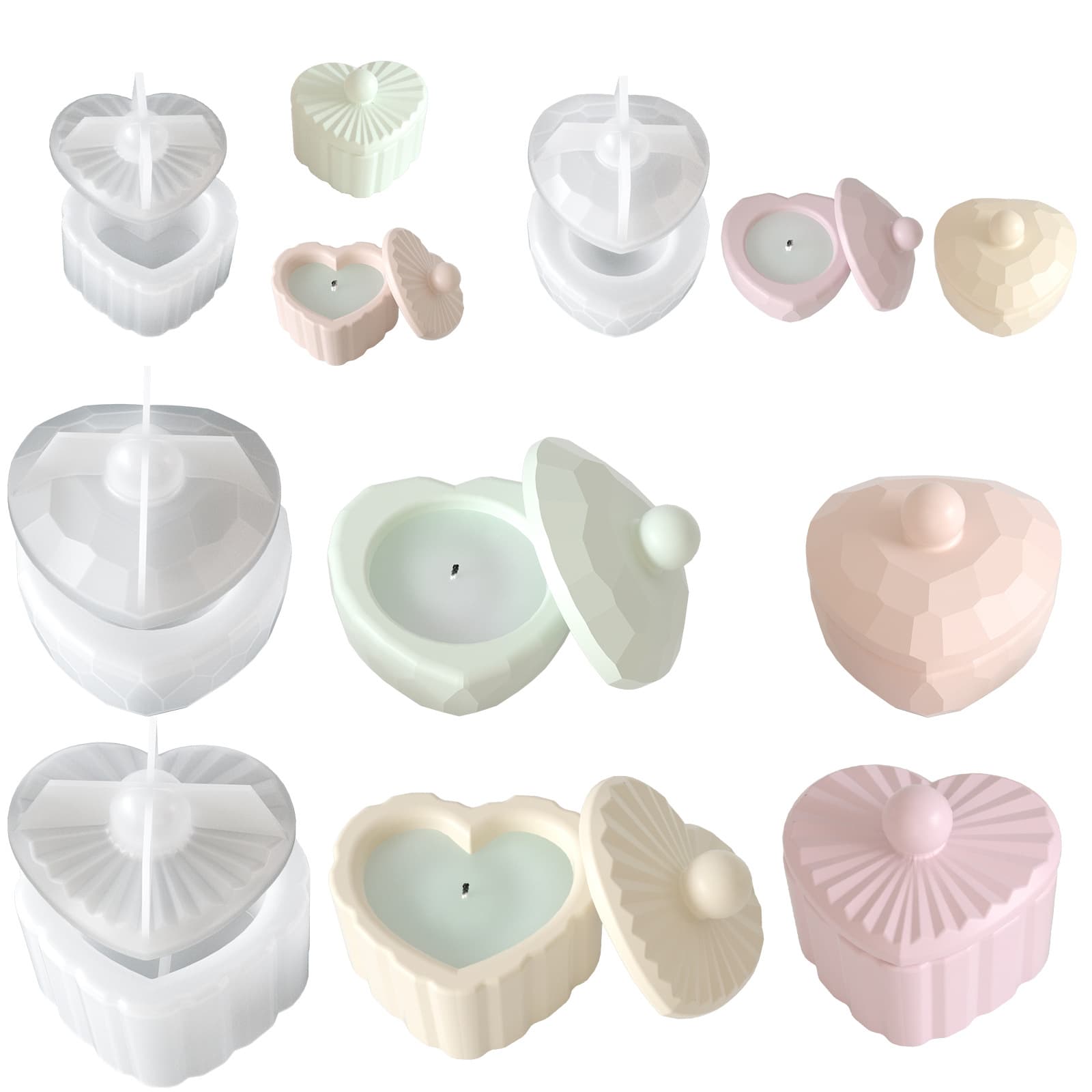Factory Stock Large and Small Heart Candle Cup Plaster Ornament DIY Aromatherapy Diamond Storage Incense Burner Stand Silicone Mold