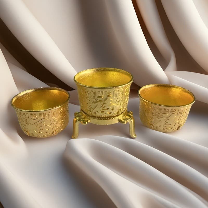 Alloy cup for worshiping the God of Wealth, Baifu cup, water supply bowl, seven for eight, for fortune ornaments, household worship tea cup