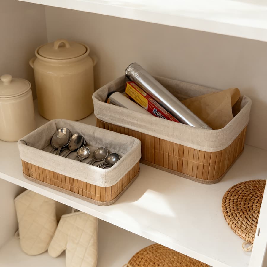 Bamboo Woven Storage Basket Desktop Organizer for Sundries, Cosmetics Storage Basket, Entryway Storage Box