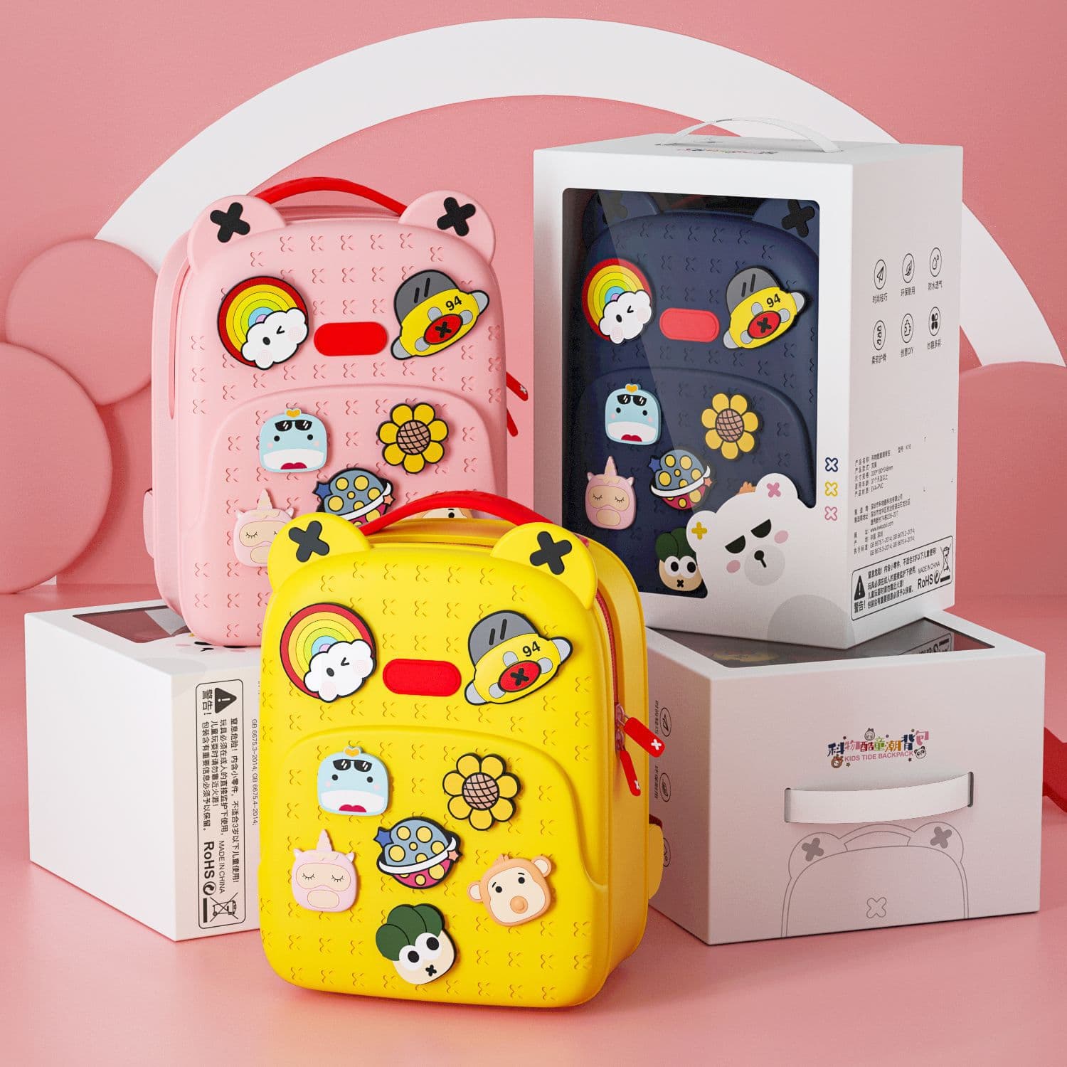Light Trend Baby Double-Shoulder Backpack, Children's DIY Pattern Crossbody Bag, Spine Protection and Load Reduction Kindergarten Student Backpack Gift