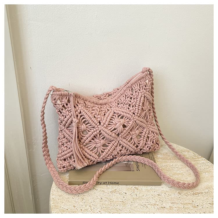 Korean-Style Trendy Cotton Crossbody Woven Bag, Popular Cotton Rope Shoulder Bag, Straw Bag, Envelope Bag, Beach Bag