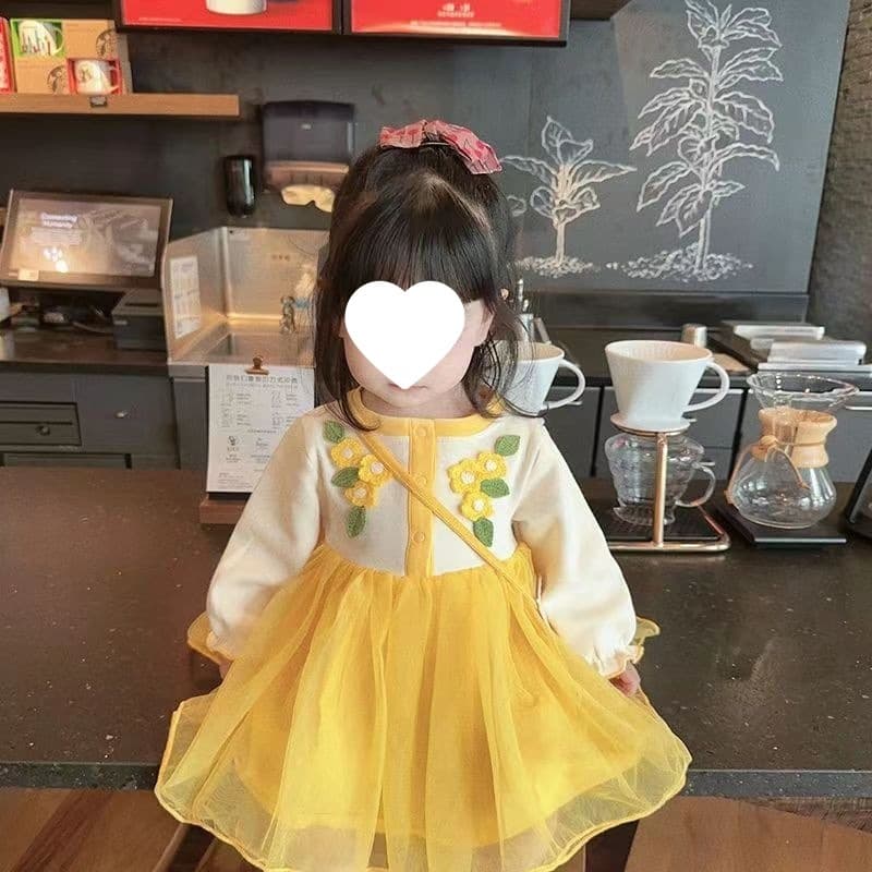 Girls' New Spring Sweet Floral Mesh Skirt Dress, Elegant and Cute Princess Dress, Long-Sleeved Dress for Baby