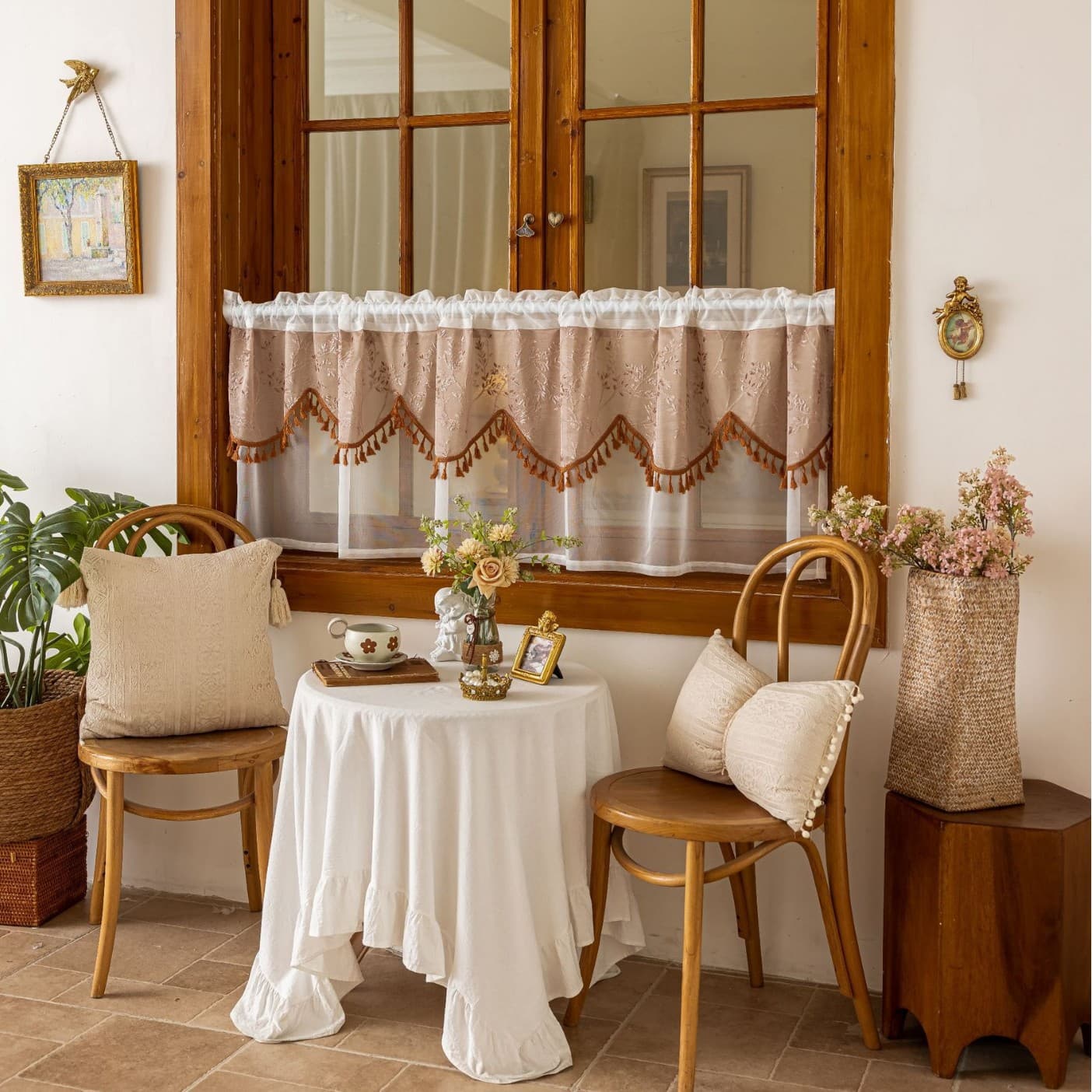 Cross-border Pastoral Jacquard Lace Sheer Curtain Coffee Curtain Short Curtain Half Curtain American Style Sheer Curtain Restaurant In Stock Wholesale