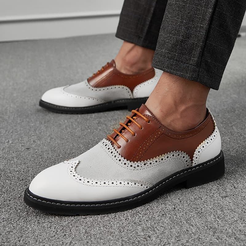 Brogue Groom Leather Shoes Casual Small Leather Shoes Color-block Wedding British Style Low-top Men's Shoes Business Formal Leather Shoes
