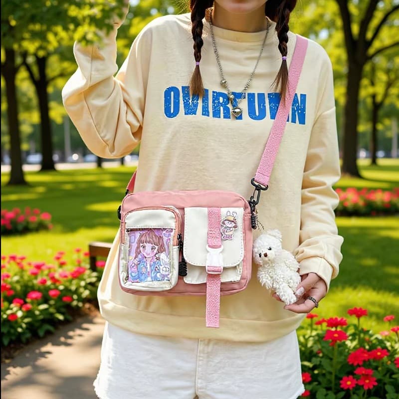 Cute Student Contrast Color Transparent Small Bag, Korean Style Card Crossbody Bag, Soft Japanese High Appearance Shoulder Bag