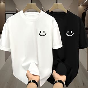 Summer Top Black Ice Silk Hong Kong Style Unisex T-Shirt Versatile Simple Short Sleeve Couple Style