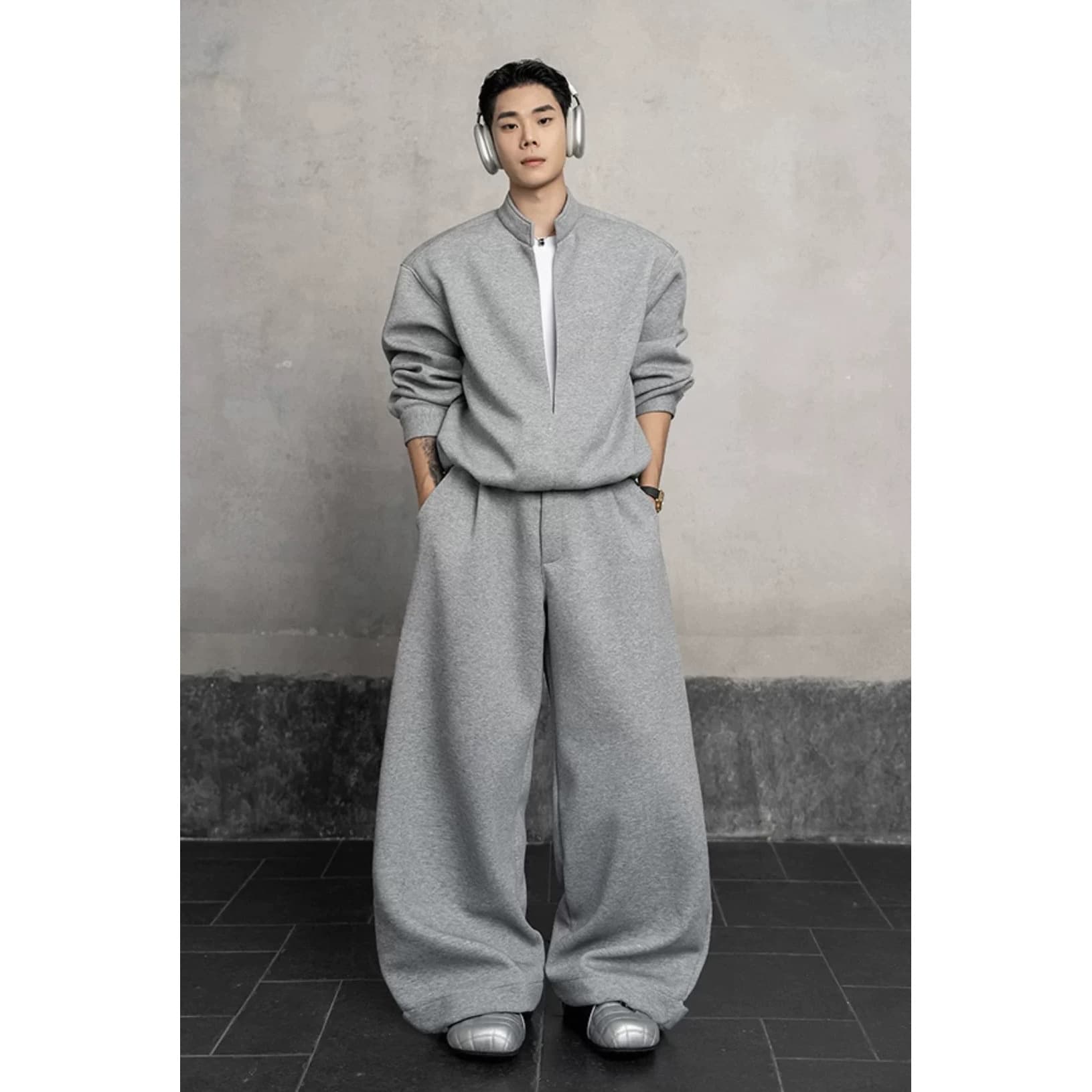 Loose Casual Men's Two-Piece Set Korean Style Stand Collar Sweatshirt And Long Pants Autumn Fashion Brand New Arrival