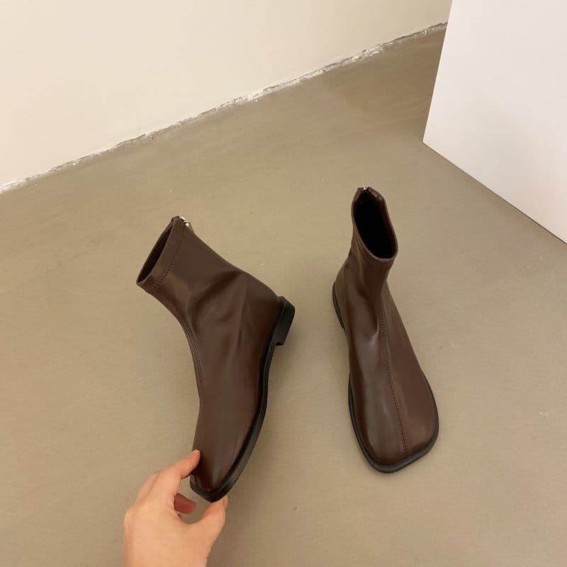 Boss Lady Short Boots Women's 2025 New Spring and Autumn Single Boots Flat Slim Boots Mango Toe Korean Style Soft Leather Short Boots