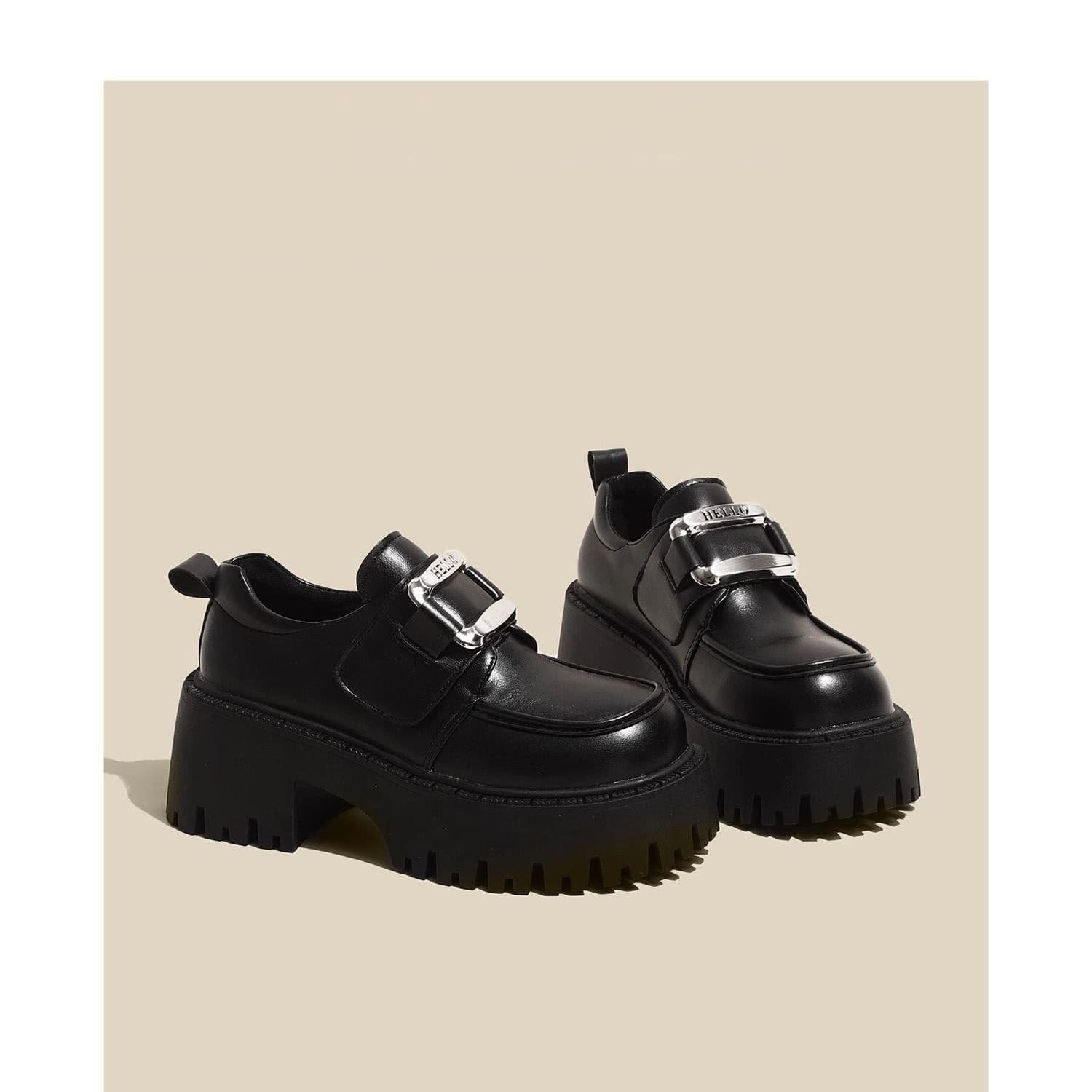 Sweet and Cool Metal Buckle Platform Thick Sole Small Leather Shoes Women 2024 Spring New British Height-increasing Loafer Mary Jane Single Shoes
