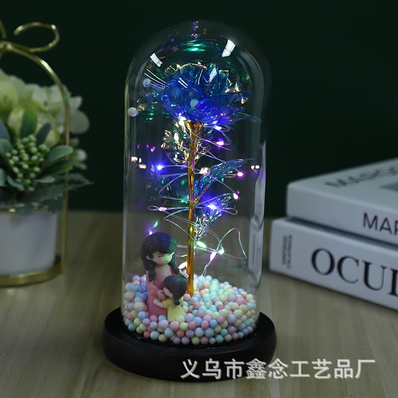 Creative Mother's Day Gift 520 Gold Foil Flower Glass Dome LED Night Light Preserved Rose Decoration Birthday