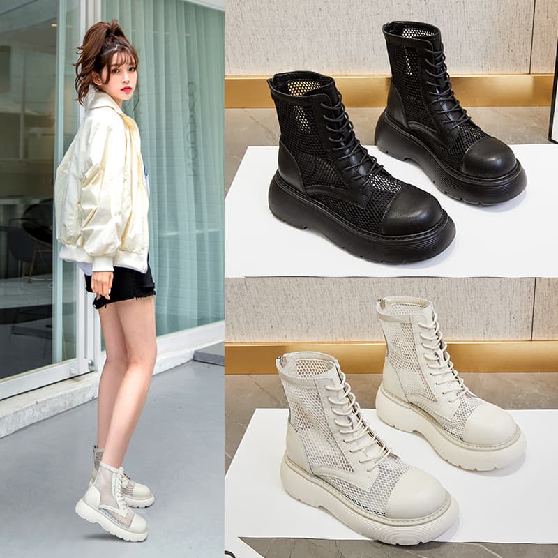 Genuine Leather Martin Boots for Women 2026 New Spring Summer Thin Breathable Mesh Boots Single Boots Short Boots Summer Style