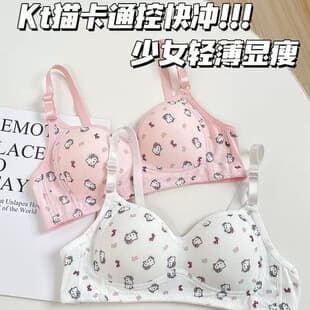 Hello Kitty Thin French Bra for Small Chest Push Up Comfortable Youth Style Large Chest Look Smaller Slim Student Bra