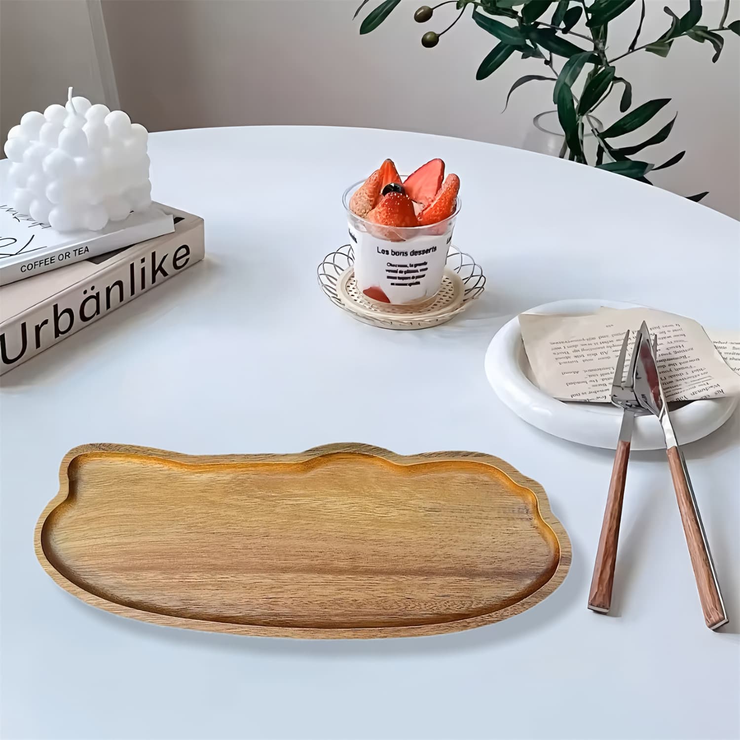 Acacia Wood Tray Cloud-Shaped Japanese Tea Tray Serving Plate Coffee Shop Dessert Plate Cake Tray Pastry Dish Dessert Tray