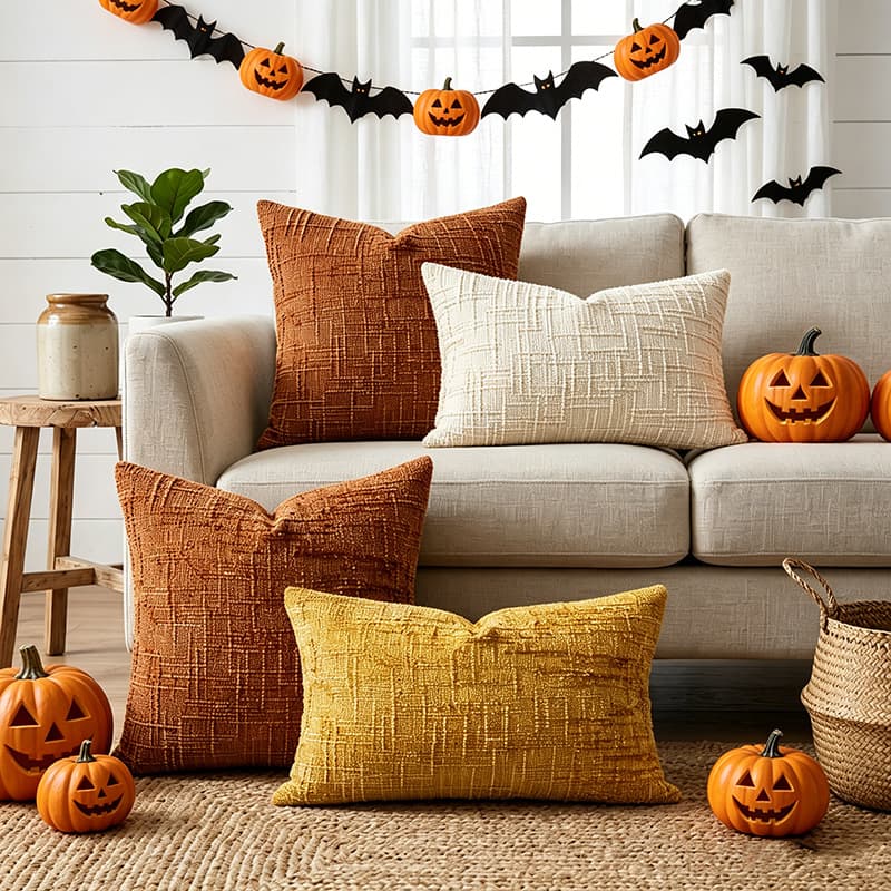 Cross-Border Chenille Halloween Pillow Custom-Made Autumn Thanksgiving Solid Color Sofa Pillow Cover Bedroom Headboard Cushion