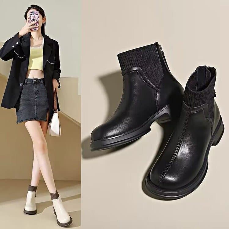 Boots 2025 Autumn and Winter New Mango Toe Boots Thick-Soled Short Boots Women's Slim Boots British Style Boots