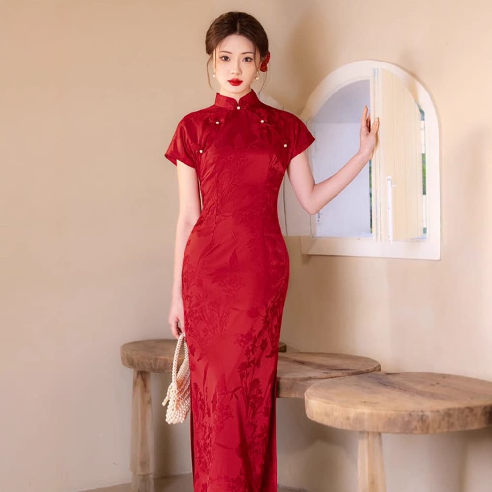 Red Cheongsam Wedding Toast Dress Bride Women 2025 New Chinese Style Engagement Dress Return Home Banquet Gown Spring