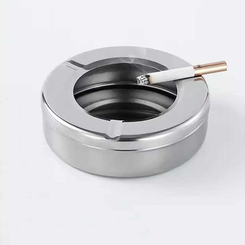 Stainless Steel Round Ashtray for Restaurants, Internet Cafes, BBQ, Hotels, Windproof and Drop-resistant