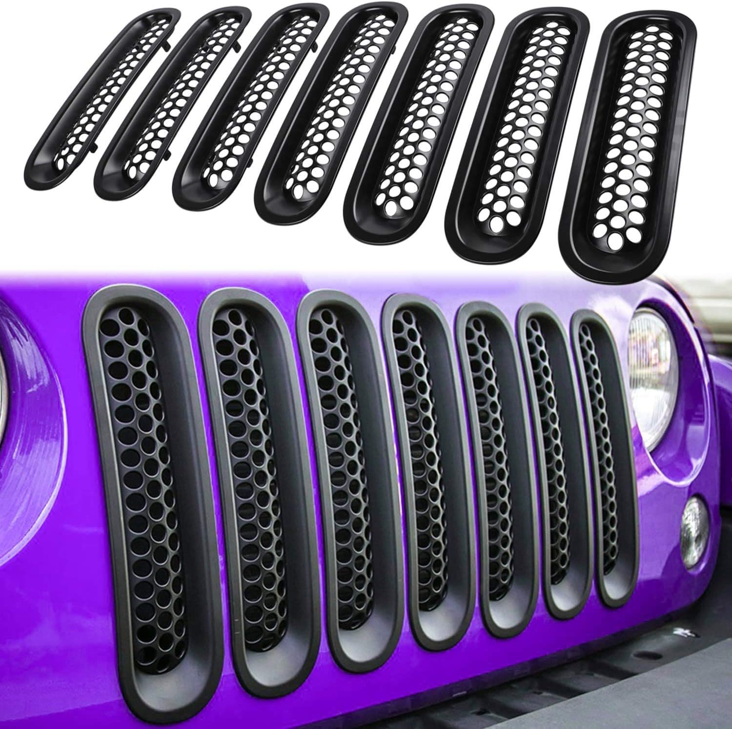Suitable for Jeep Wrangler 2007-2017 front bumper grille with clip-on design.