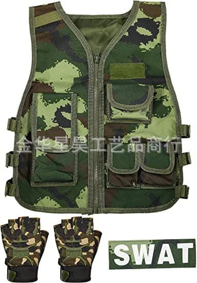 Kids Army Camouflage Combat Vest Adjustable Children Tactical Vest Kids Camo Outdoor Clothing Gloves