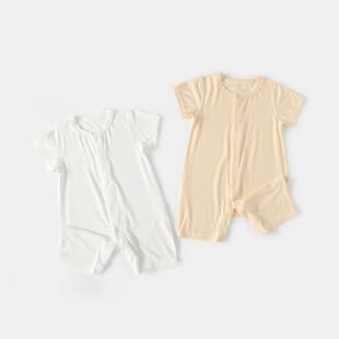 Baby Bamboo Cotton Short Sleeve Onesie Seamless Infant Sleepwear Flat Angle Front Opening Summer Bamboo Fiber Short Romper Newborn