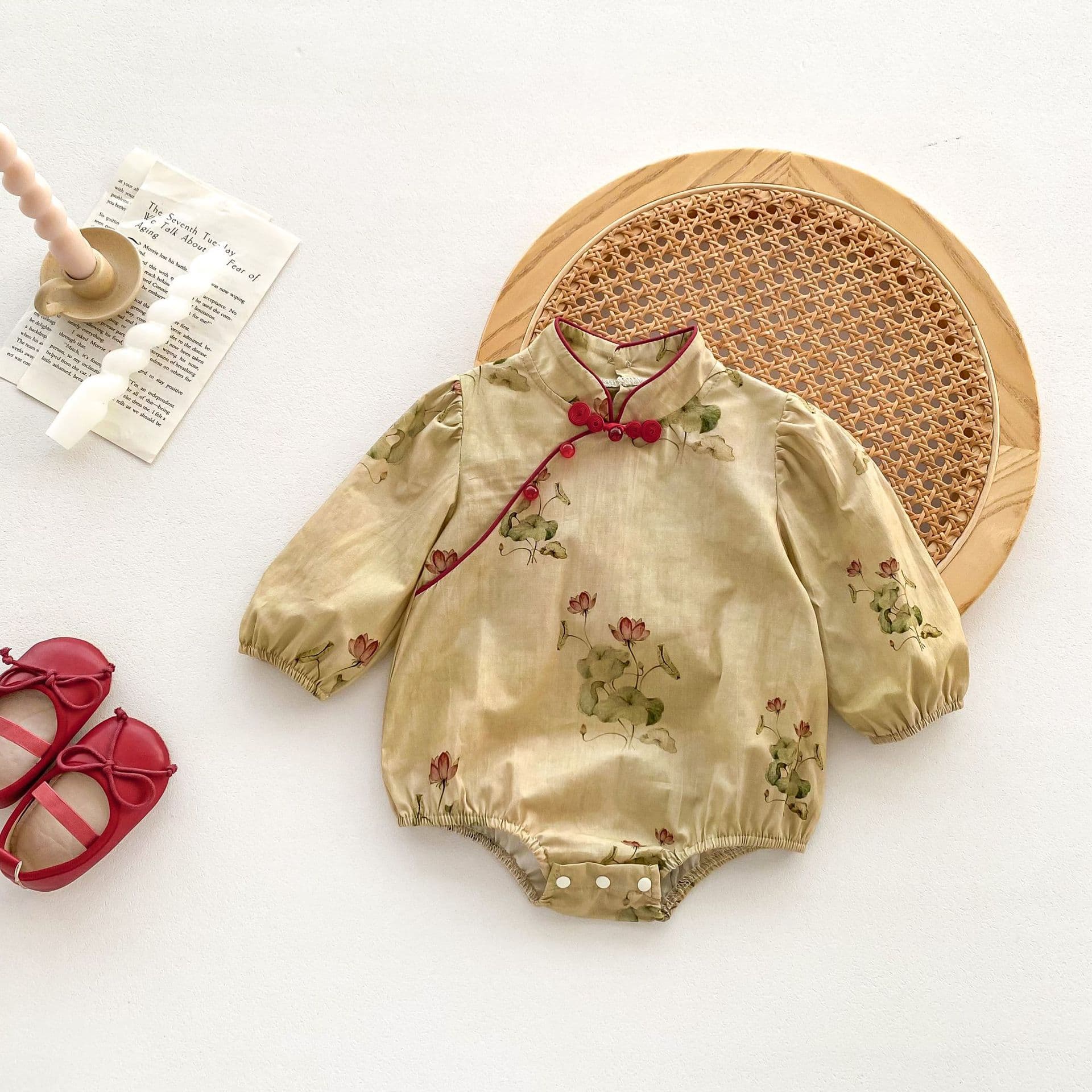 Baby bag, spring and autumn clothing, Chinese style baby girl's 100-day-old princess dress, antique cheongsam jumpsuit