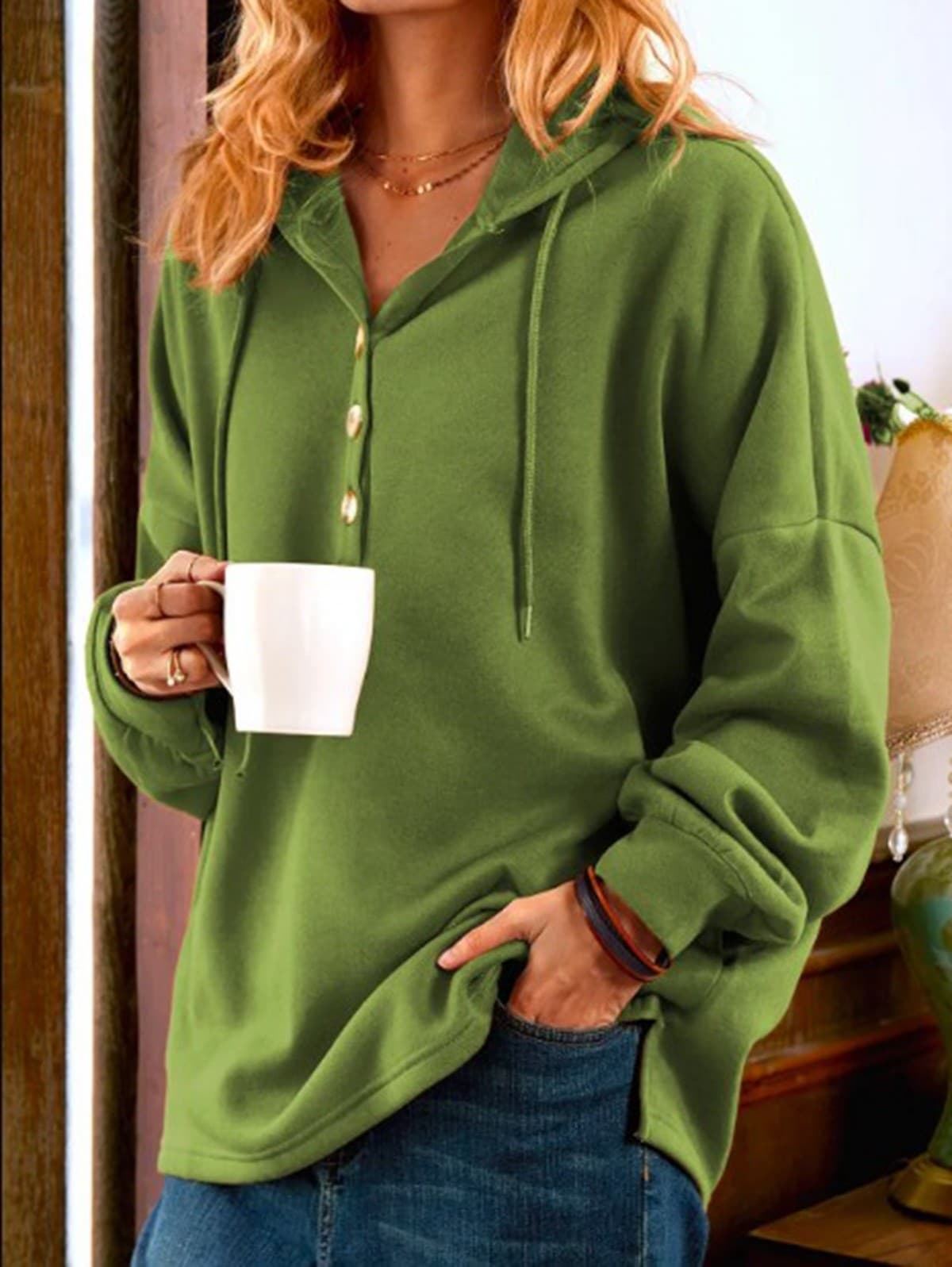 2021 New Autumn/Winter Pullover Hong Kong Style Polo Short Casual Hooded Solid Color Cotton Elegant Commute European/American Sweatshirt